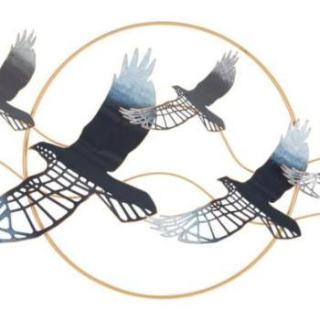 Fali dekoráció, madarak, fém, szürke - sötétkék - ENVOL LUNE kép