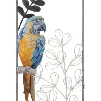 Fali dekoráció, papagáj, fém, kák - sárga, téglalap alakú keretben - PERROQUET kép