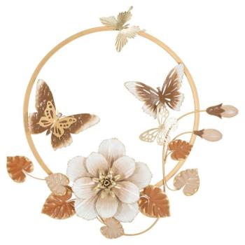 Fali dekoráció, pillangók és virágok, fém, barna - arany - RONDES kép