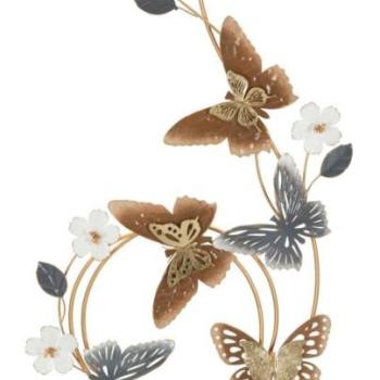 Fali dekoráció, pillangók és virágok, fém, barna - szürke - MOUVEMENT kép