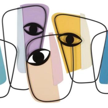 Fali dekoráció, színnekkel és szemekkel díszítve, fém, lila - sárga - fekete - REGARDS kép