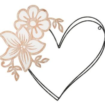 Fali dekoráció, szív, fém, fekete - barna - COEUR kép