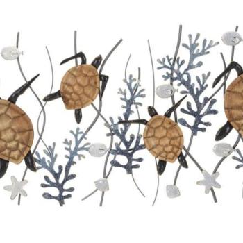 Fali dekoráció, teknősök, fém - fa, szürke - barna - TORTUES kép