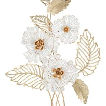 Fali dekoráció, virágok és levelek, fém, fehér - arany - DE TOUT kép