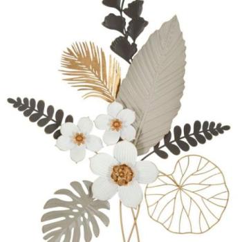 Fali dekoráció, virágok és levelek, fém, szürke - arany - DE TOUT kép
