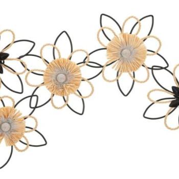 Fali dekoráció, virágok,  fém - fa, barna - fekete - PARTERRE kép