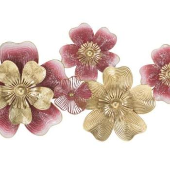 Fali dekoráció, virágok, fém, rózsaszín - arany - VIE EN ROSE kép