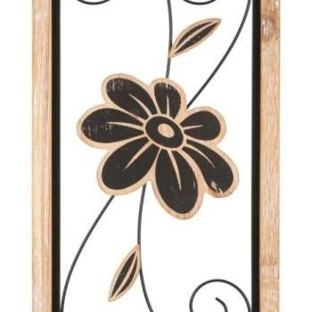 Fali dekoráció, virágos, fém, barna, téglalap alakú fakeretben - ARABESQUE kép
