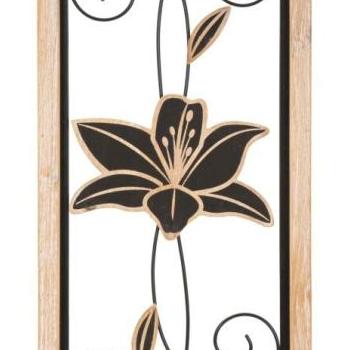 Fali dekoráció, virágos, fém, barna, téglalap alakú fakeretben - HIBISCUS kép