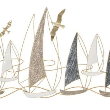Fali dekoráció, vitorlás hajók, fém, sötétszürke - arany - FREGATES kép