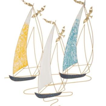 Fali dekorációk, vitorlás hajók, fém, sárga - fehér - kék - TROIS kép