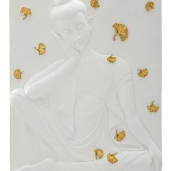Fali dísz, dombormintás, Buddha, fehér - arany - CERISIANE kép