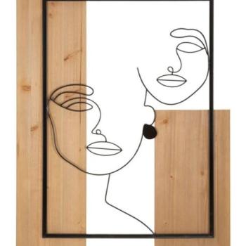 Fali dísz, panel, arcok, fém - fa, fekete - barna - CLAIRDOR kép