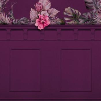 Fali díszítést és virágokat ábrázoló tapéta, 200x250 cm, sötétlila - rózsaszín - zöld - VIOLET kép