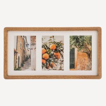 Fali kép 40x20 cm , kerettel, 3 képpel, fa - üveg, bézs - SOUVENIRS kép