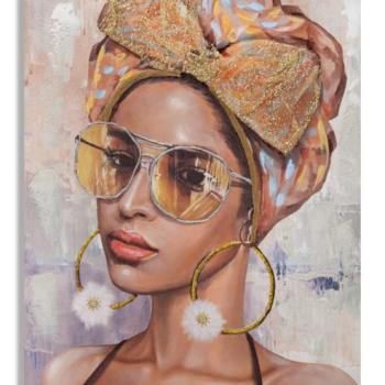 Fali kép, fejdíszes nő, bal oldali, vászon -fa - TURBAN2 kép