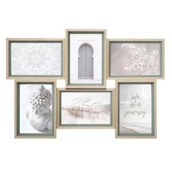 Fali képkeret, 6 db képnek, 45x31 cm, natúr fa-zöld
 - VOYAGE kép