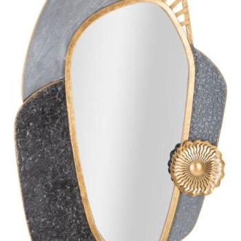 Fali tükör, absztrakt mintákkal díszítve, szürke, arany - fém keretben - MIRO kép