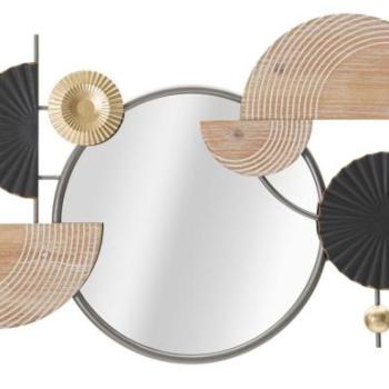 Fali tükör, különböző kerek fa és fém alakzatokkal díszítve, barna - szükre - GEOMETRE kép