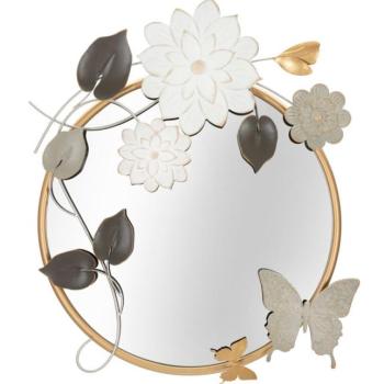 Fali tükör, virágokkal és pillangókkal díszítve, arany - fém kerettel - PAPILLUS kép