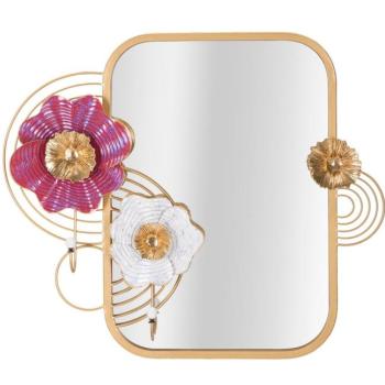 Fali tükör, virágos díszítéssel, arany - fém kerettel - PINKY kép