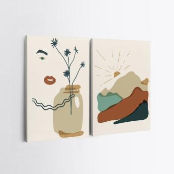 Falikép szett, 2 db, absztrakt, barna - bézs - kék, 50x70 cm kép