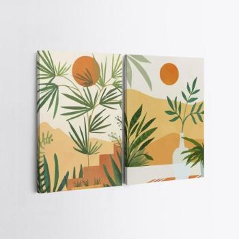 Falikép szett, 2 db, homokszínű táj, sárga - zöld - narancssárga, 50x70 cm kép