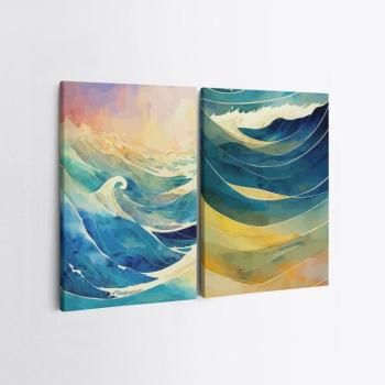 Falikép szett, 2 db, hullámok, kék - sárga - rózsaszín, 50x70 cm kép