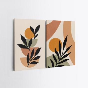 Falikép szett, 2 db, levelek és formák, barna - zöld - fekete, 50x70 cm kép