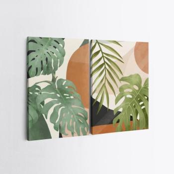 Falikép szett, 2 db, levelek, zöld - barna - fehér, 50x70 cm kép