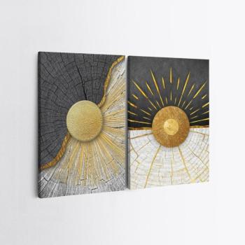 Falikép szett, 2 db, napot ábrázol, arany - fekete - fehér, 70x100 cm kép
