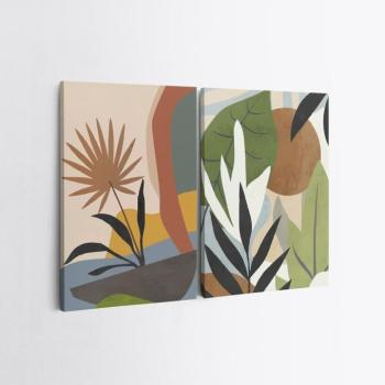 Falikép szett, 2 db, növények, zöld - barna - kék, 50x70 cm kép