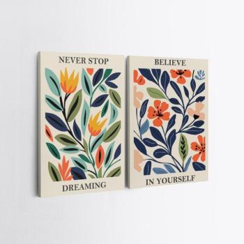 Falikép szett, 2 db, sokszínű virágok, 50x70 cm kép