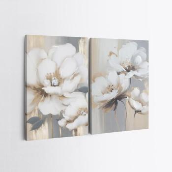 Falikép szett, 2 db, virágok, arany - fehér - szürke, 70x100 cm kép