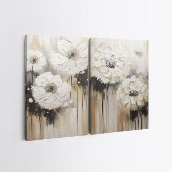 Falikép szett, 2 db, virágok, fehér - barna - fekete, 50x70 cm kép