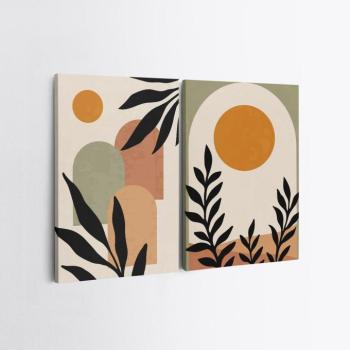 Falikép szett, 2db, levelek és formák, barna - zöld - fekete, 50x70 cm kép