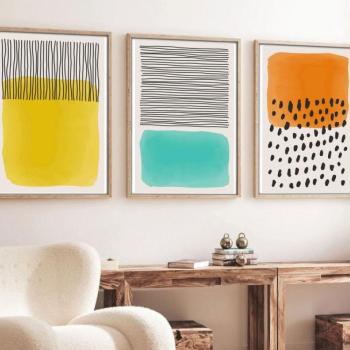 Falikép szett, 3 db, élénk színek, sárga - türkiz - narancssárga, 50x70 cm - TRIO kép