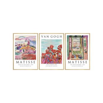 Falikép szett, 3 db, festmények, piros - lila - rózsaszín, 50x70 cm - PEINTRES kép