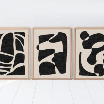 Falikép szett, 3 db, hegyek, absztrakt, fekete - bézs, 50x70 cm - TRIO kép