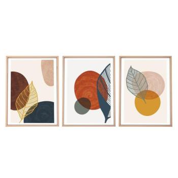 Falikép szett, 3 db, levelek - körök, többszínű, 50x70 cm - TRIO kép