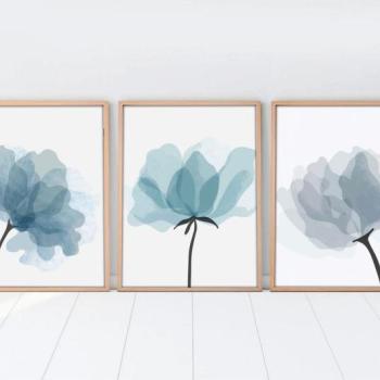 Falikép szett, 3 db, virágok, kék - fekete, 50x70 cm - TRIO kép