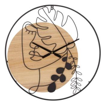 Falióra, női arc mintázattal, szemből, fém - fa, fekete - bézs - SONGE kép