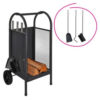 Fatároló kocsi/állvány kandallóeszközökkel, fekete, KAFER kép