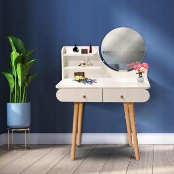 Fehér skandináv fésülködőasztal tükörrel 80x40x120 cm - 2 fiókkal kép