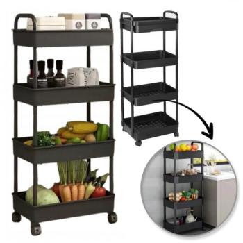 Fekete műanyag polc kerekeken kép