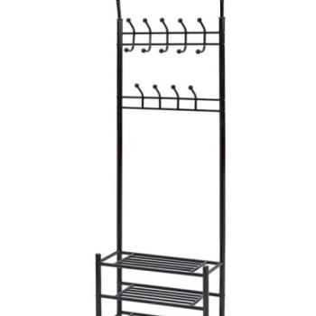 Fekete ruhatartó állvány cipőpolcokkal kép