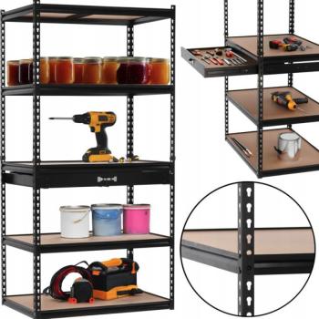 Fém polc 5 polccal és fiókkal - 180 x 90 x 60 cm kép