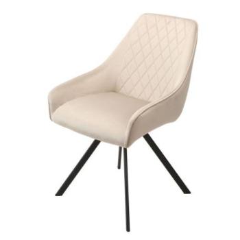 Forgó étkezőszék, bársony, krémszínű, fekete fém lábakkal - TOURNI kép