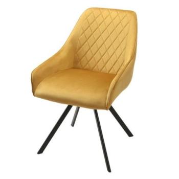 Forgó étkezőszék, bársony, sárga, fekete fém lábakkal - TOURNI kép