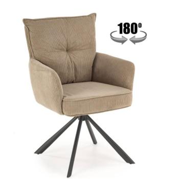 Forgószék, 180 fokan, kordbársony, világosbarna, fekete fém lábakkal - AYAL kép